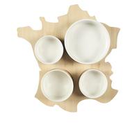 COOK CONCEPT - KA0658 Planche à Apéritif en Bois Carte de France avec 4 Bols en Porcelaine, Cadeau pour Gastronomes, Dimensions 28 cm, Couleurs Beige, Vert, Blanc, Noir
