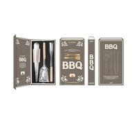 Cook Concept - KA0687 - Coffret Ustensiles de Barbecue en Acier Inoxydable avec Manches en Bois - Comprend Pince - Fourchette et Spatule - Idéal pour Grillades en Extérieur - Bois - Standard