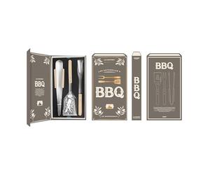 Cook Concept - KA0687 - Coffret Ustensiles de Barbecue en Acier Inoxydable avec Manches en Bois - Comprend Pince - Fourchette et Spatule - Idéal pour Grillades en Extérieur - Bois - Standard