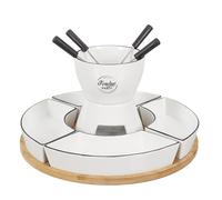 COOK CONCEPT - KA4602 Coffret à Fondue avec Support en Bambou et Coupelles - Conçu pour Repas Conviviaux - Dimensions 19 x 30 x 30 cm - Couleur Blanche