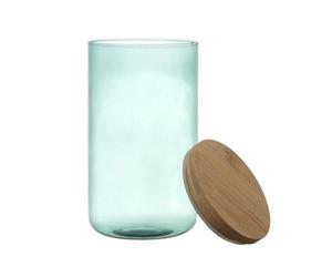 COOK CONCEPT - KA5503 Bocal en Verre Coloré 1L - Conçu pour Conservation des Aliments - Couvercle en Bambou - Dimensions 184 x 10 x 10 Cm - Couleur Bleu