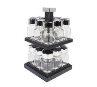 COOK CONCEPT KB5755 Carrousel à épices Distributeur carré rotatif 16 pots 2 étages Noir et transparent Plastique et verre Couvercles double clapets H29 x 16 x 16cm
