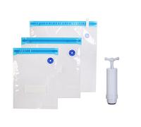 COOK CONCEPT - KB5975 Sachet Vide D'Air x4 avec Pompe - Conservation Alimentaire - Réutilisables et Pratiques - Conçu pour Congélation - Taille S x1, M x2, L x1 - Couleur Blanc