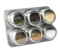 Cook Concept KB5989 Pots à épices ronds aimantés Set de 6 et support magnétique Gris et transparent Inox et plastique H12x16x23cm