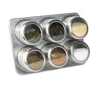 COOK CONCEPT - KB5989 Support à Épices Magnétique avec 6 Pots en Verre et INOX, Adapté au Réfrigérateur, Durable et Facile à Nettoyer, Dimensions 15,5x18,5x17,5 cm, Gris