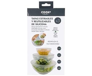 COOK CONCEPT - KB6031 Couvercles en Silicone Extensibles Réutilisables - Lot de 3 - Adaptables À Divers Récipients - Taille 30 x 30 cm - Couleur Transparent