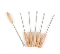 COOK CONCEPT - KU6535 Piques à Fondue en Acier Inoxydable et Bois Hévéa - Set de 6 - Accessoires Pratiques pour Moments Gourmands - Dimensions 232 x 15 x 15 cm - Bois-Inox