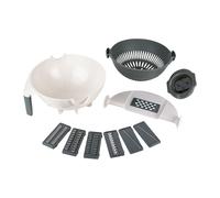 COOK CONCEPT - KU6566 Coupe Légume Multifonction 8 en 1 avec Passoire Intégrée, 7 Lames Interchangeables, Saladier 1.5L, Pratique et Compact, 22x15cm, Plastique