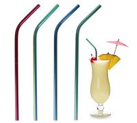 COOK CONCEPT - KV7296 Pailles Inox Colorées Réutilisables, Lot de 4 avec Goupillon Nettoyage, Pratiques pour Fêtes, Taille Unique, Fuchsia, Vert, Bleu Irisé