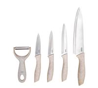 Cook Concept - Lot de 4 couteaux en acier inoxydable avec éplucheur - Design élégant - Léger et tranchant - Idéal pour fruits, légumes et viandes - Taille M6 - Beige - KD33011