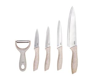 Cook Concept - Lot de 4 couteaux en acier inoxydable avec éplucheur - Design élégant - Léger et tranchant - Idéal pour fruits, légumes et viandes - Taille M6 - Beige - KD33011