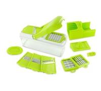 COOK CONCEPT, KD3211, Mandoline Multifonction 5 en 1 Inox/PP avec 7 accessoires, récipient de collecte, légère et compacte, idéale pour la cuisine, 27,5 x 11,5 x 12,5 cm, Vert/Blanc