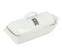 SAVEUR ET DEGUSTATION KC24201 Terrine Foie Gras Médaillon, GRES, Blanc Rouge blanc-gris, 26 x 13.70 x 14 cm