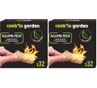 Cook’in Garden - Allume-Feu, Boîte 32 Cubes en Laine de Bois FSC® 100%, sans Odeur et Inodore, Allumage Facile pour Barbecue, Brasero, Poêle ou Cheminée, Utilisation Extérieure (Lot de 2)