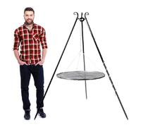 Cook King Barbecue suspendu trépied en acier avec chaîne | Noir | Pliable et fabriqué à la main en Europe | Pour brasero ou foyer ouvert | Hauteur 180 cm | Accessoires vendus séparément