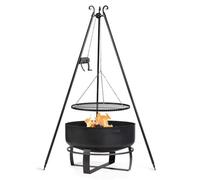 COOK KING Brasero de jardin avec trépied, acier, noir, 80 cm de diamètre, ensemble complet avec grille 70 cm et treuil