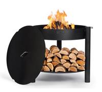 COOK KING Brasero de jardin Montana avec étagère à bois en acier, noir, 80 cm, avec couvercle 82 cm