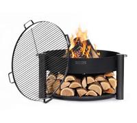 COOK KING Brasero de jardin Montana avec grille, acier, 80 cm de diamètre, 45 cm de hauteur, avec étagère à bois et 4 poignées