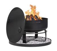 COOK KING Brasero de jardin VIKING XXL avec couvercle et base décorative, acier, noir, 80 x 80 x 50 cm