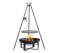 COOK KING Ensemble Brasero de jardin Viking 80 cm avec trépied 180 cm, treuil et grille 70 cm, acier naturel, fait à la main