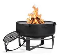 COOK KING VIKING XXL Brasero de jardin en acier, noir, 80 x 80 x 50 cm, avec plaque grill 78 cm et grille haute, lot de 3 pièces