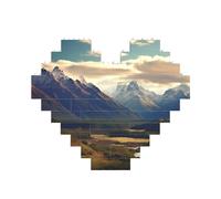 Cook National Park Montagne Paysage de Montagne Puzzle de briques en forme de cœur, puzzle photo personnalisé pour adultes Micro blocs de construction 3D pour décoration d'intérieur
