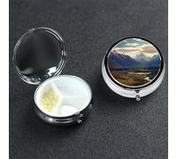 Cook National Park Mountain Landscape Pilulier 3 compartiments pour sac à main ou poche Petit organisateur de médicaments avec miroir Boîte à pilules de voyage décorative en métal Cadeau unique