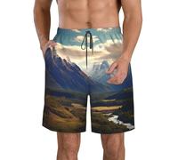 Cook National Park Mountain Landscape Short de bain pour homme à séchage rapide avec poches, blanc, Medium