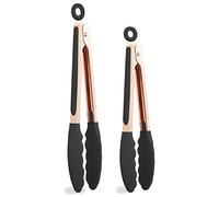 COOK with COLOR Lot de 2 pinces de cuisine élégantes en acier inoxydable or rose et noir de 22,9 cm et 30,5 cm avec embouts et poignées en silicone pour ustensiles de cuisine antiadhésifs