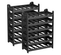 CookandSupply x TheWV Cave à Vin Plastique Modulaire Empilable, Casier Bouteilles Effet Cuir Martelé, 6 Bouteilles par Module, Étagère Range Bouteilles Gain de Place - Noir, 72