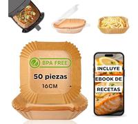 CookChic Papier carré pour friteuse à air Premium 16 cm - 50 pièces avec eBook de recettes | Compatible avec Air Fryer Cecotec et Cosori 4-7L | Papier résistant à l'huile