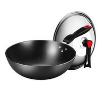COOKER KING Poêle Wok en Acier Carbone - avec Couvercle en Verre - 30 cm