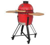 COOKFIRE - Barbecue Carbone Kamado Ø 45cm - BBQ Grill Japonais - Barbecue avec Thermomètre et Poignées en Bamboo - Barbecue Carbone Portable - Barbecue Céramique Kamado - Mini Grill à Charbon (Rouge)