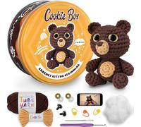 Cookie Box Kit de crochet original pour débutants - Coffret cadeau pour faire de l'ours Bruno Amigurumi en peluche - Kit de démarrage facile à faire soi-même avec vidéo et tutoriels PDF