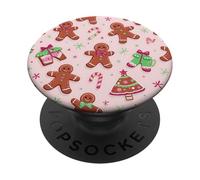 Cookie Gingerbread Man House Christmas Tree Pink Candy Canes PopSockets PopGrip Adhésif