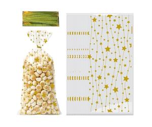 Cookie Packaging Bags - 50 Pack Treat Bags | Clear Gift Wrappers - Star Pattern Cookie Bag with 60 Twist Ties for Homemade Biscuits Candy Favors and Party Present Giving