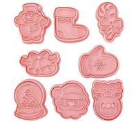 Cookie Press, Christmas Cookie Cutter 8pcs DIY Press Tampons de boulangerie mignonnes pour les enfants, bonhommes de neige, bas, cannes bonbons, cloches, mitaines, Père Noël, renne, boule crist