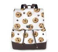 Cookies Food Chocolate Chip Biscuits Imprimés Sac à dos Femme Sac à dos imperméable Antivol Léger PU Mode Cuir Nylon Sac à bandoulière Sac à dos de voyage, Noir , Taille unique