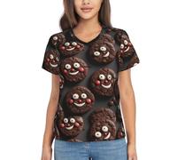 Cookies Food Chocolate Chips Biscuits Print Tops d'été pour femme - Décontracté mais habillé à manches courtes en polyester pull chemises, Noir/blanc, S