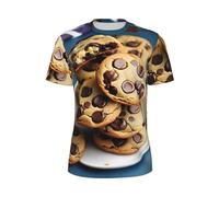 Cookies Nourriture Pépites de Chocolat Biscuits Imprimé Élégant Hommes T-shirts D'été Entraînement Course Entraînement Vêtements D'exercice Respirant, Noir , XS