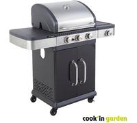 COOK'IN GARDEN Barbecue à gaz FIDGI 3 - 3 feux + Side - 11,5 kw - L 122 × l 57× H 112cm - Surface de cuisson: 57,5x42 cm - Noir