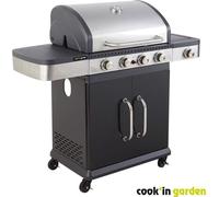 COOK'IN GARDEN Barbecue a gaz FIDGI 4 - 4 brûleurs + Side - L 133 × l 57 × H 112cm - Surface de cuisson : L 68,5 × l 42cm - Noir