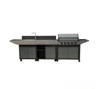 Cook'in Garden - Cuisine BURN 80 PREMIUM 5B - Barbecue + desserte + évier | 5 brûleurs, Rangement Supplémentaire, Robinet avec Sortie d'Eau, Fonction Plancha et Barbecue