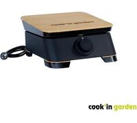 COOK'IN GARDEN Plancha électrique DUNE 40 - L 40 × l 47 × H 20cm - Surface de cuisson : L 36,5 x l 36,5cm - Métal + bambou