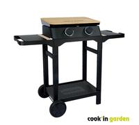 Cook’in Garden - Plancha Gaz sur Chariot Dune 60 SC, 2 Brûleurs Inox 4 kW, Plaque Fonte Émaillée, Bac Récupérateur de Graisse Amovible, Capot Inclus, Idéal 10 Personnes