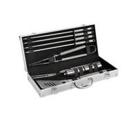 Cook'in Garden - Valisette de 9 ustensiles en INOX - Barbecue/Plancha | Spatule, pince, fourchette, 4 pics, salière et poivrière, Accessoires de cuisine extérieur