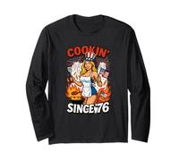 Cookin Since 76 Funny 4th of July Chemise patriotique BBQ Manche Longue