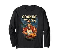 Cookin Since 76 Funny 4th of July Chemise patriotique BBQ Manche Longue
