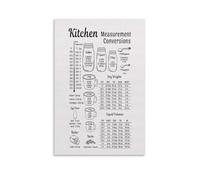 Cooking and Baking Conversion Chart Kitchen Measurements Cheat Sheet Guide Canvas Wall Art for Pantry Kitchen(Framed,08x12inch(20x30cm))