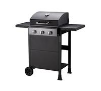 BRASERO Cooking Box - Barbecue gaz sur Chariot 3 Feux - 3 brûleurs - Surface de Cuisson en Acier émaillée 49 x 39 cm - tablettes rabattables, 2 Roues - Noir